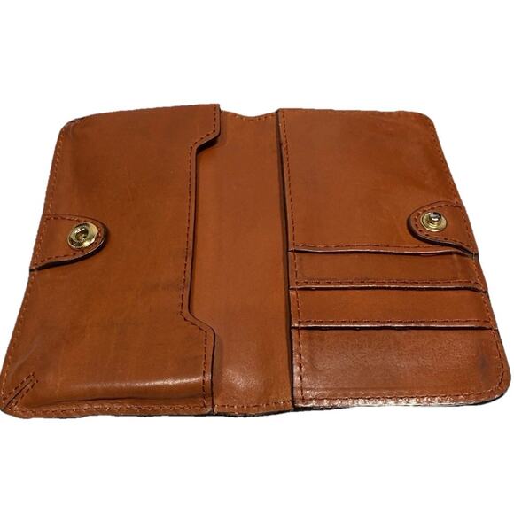 Dooney & Bourke Wallet Pebbled Leather Card Holder Orange Cognac Logo Plate EUC - Picture 3 of 5